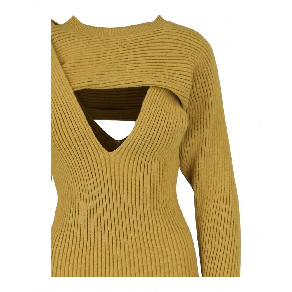 NEW BOTTEGA VENETA women's ribbed-knit dress in pear - Picture 3 of 3